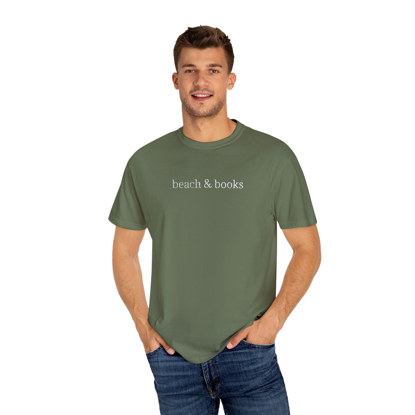 Beach & Books Embroidered Tee – Comfort Colors Unisex T-Shirt