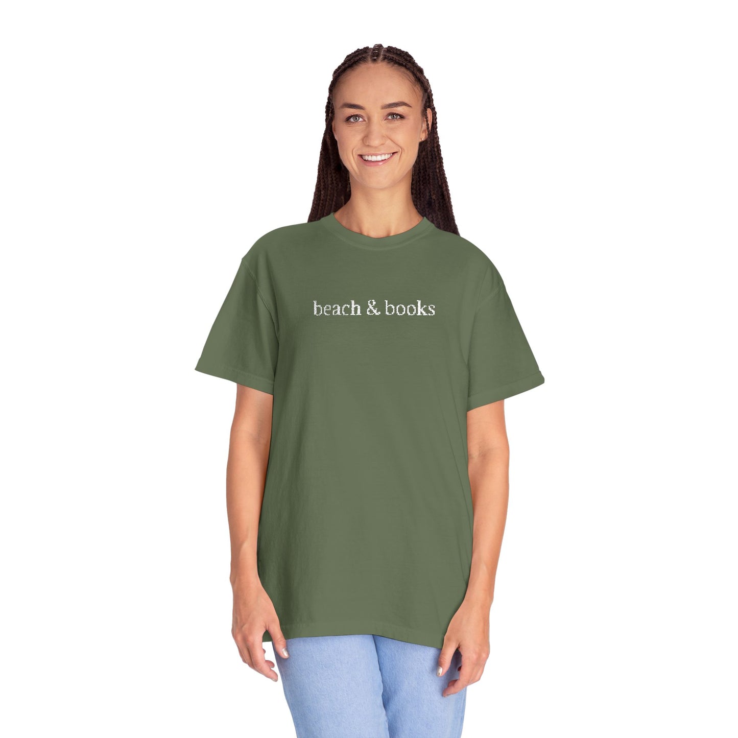 Beach & Books Embroidered Tee – Comfort Colors Unisex T-Shirt