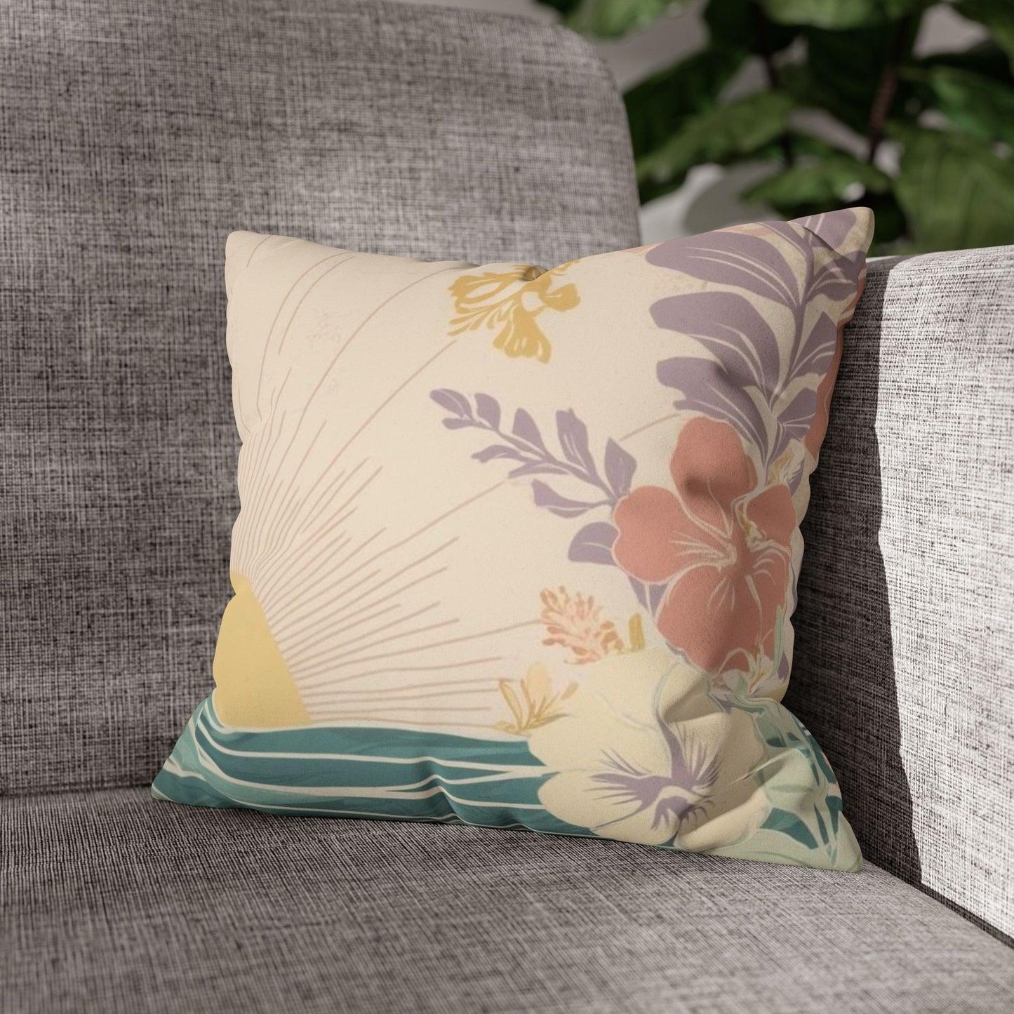Faux Suede Square Pillow Cover Pastel Sunrise Wave (4 sizes)