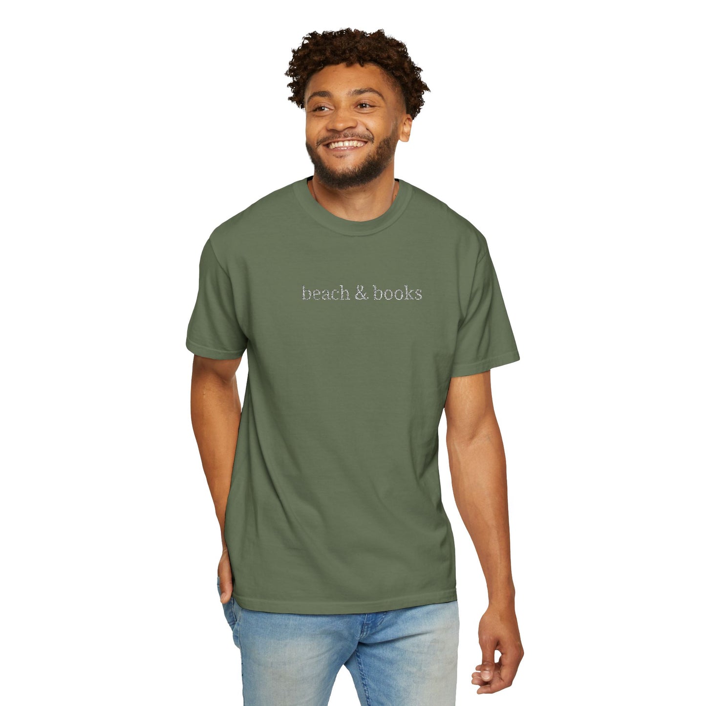 Beach & Books Embroidered Tee – Comfort Colors Unisex T-Shirt