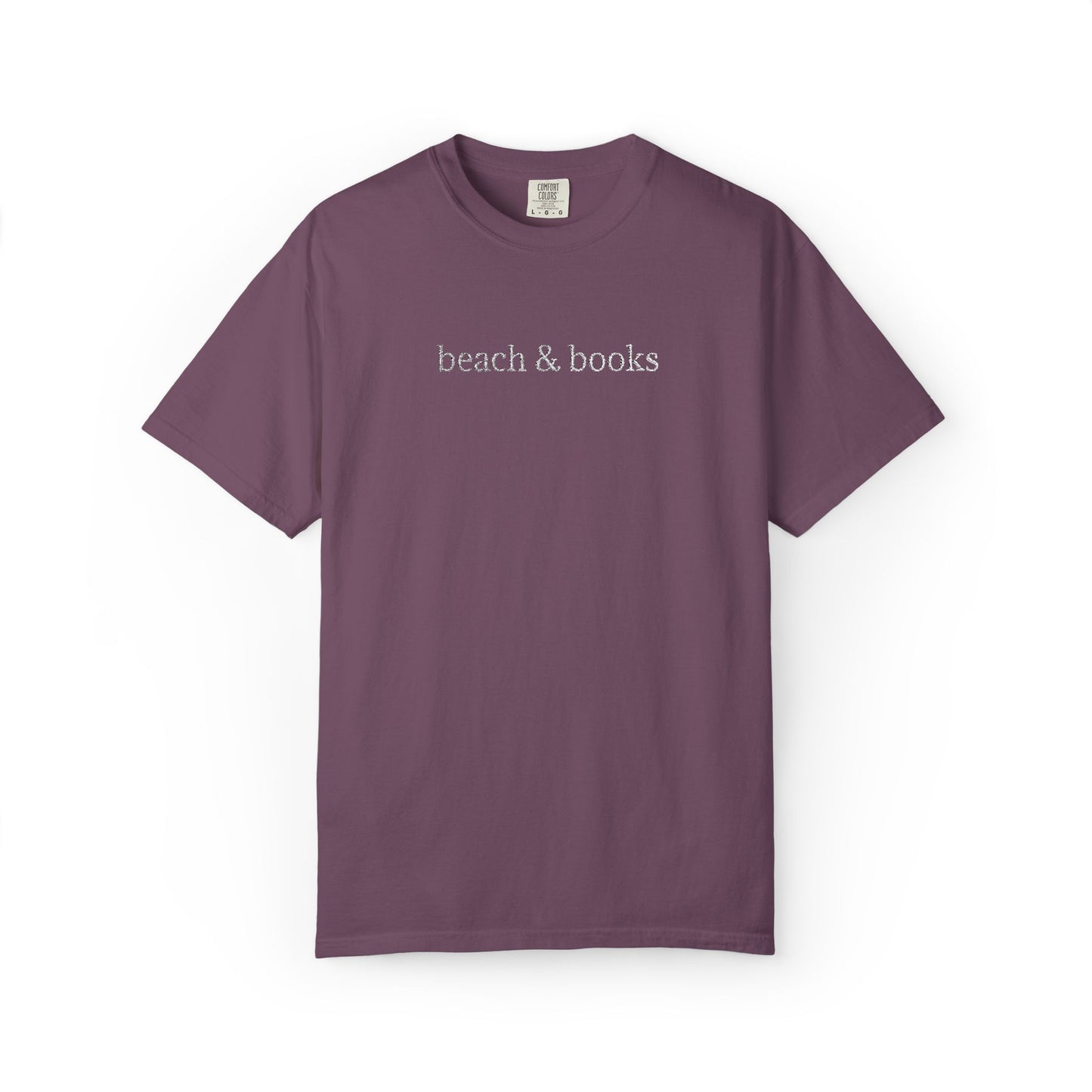 Beach & Books Embroidered Tee – Comfort Colors Unisex T-Shirt