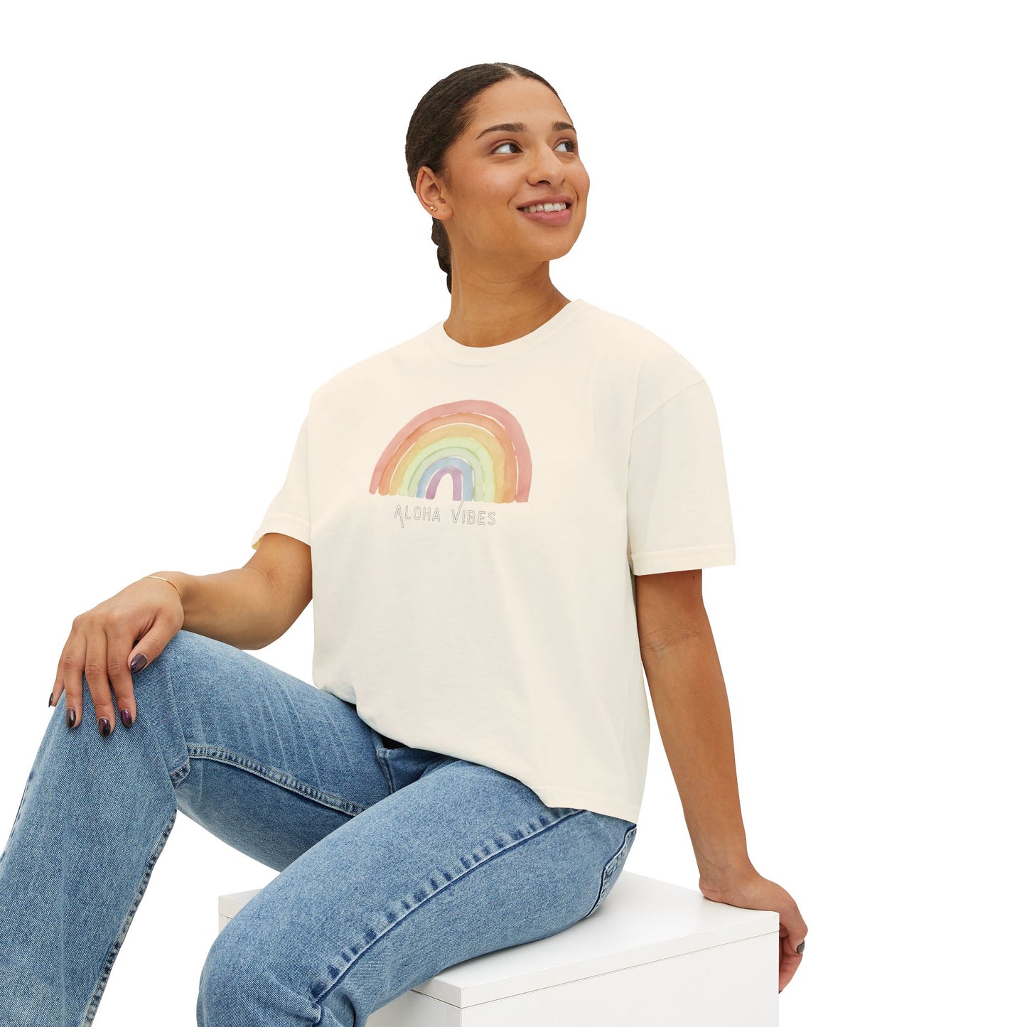 Aloha Vibes Rainbow Boxy Crop Graphic Tee