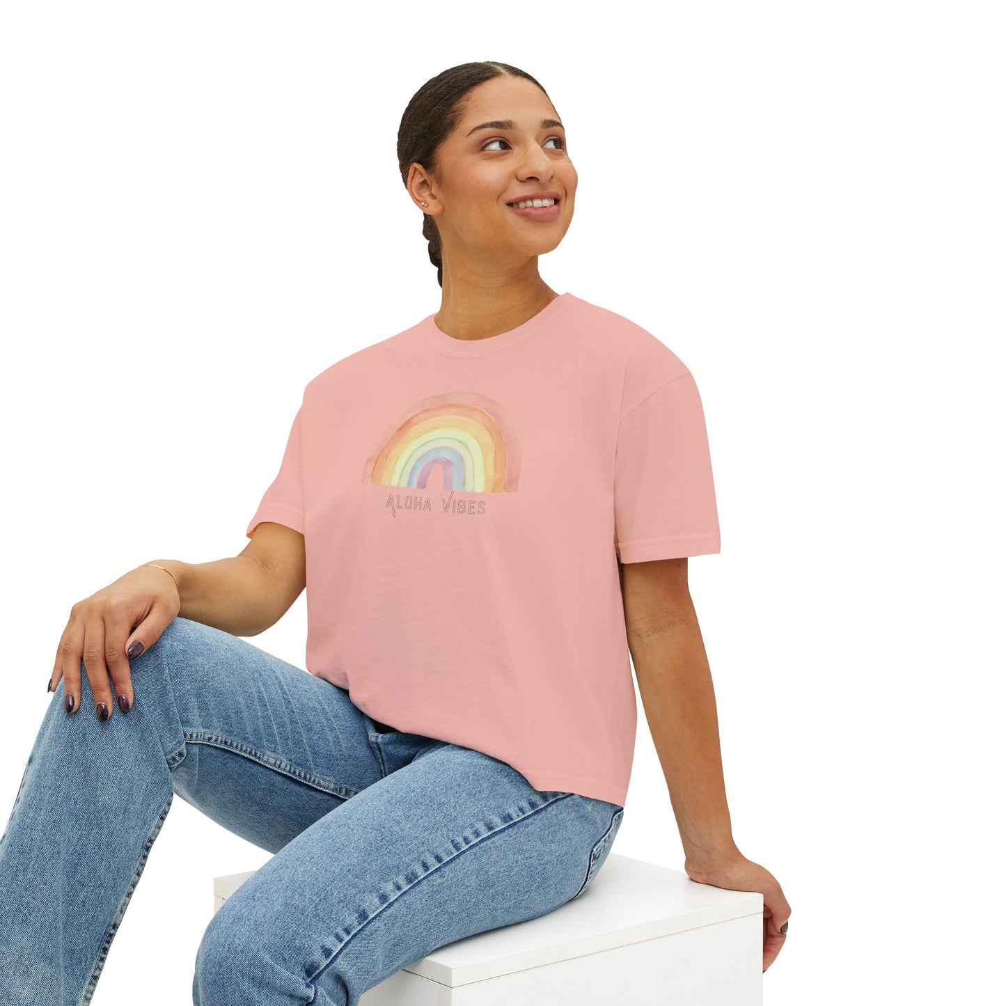 Aloha Vibes Rainbow Boxy Crop Graphic Tee