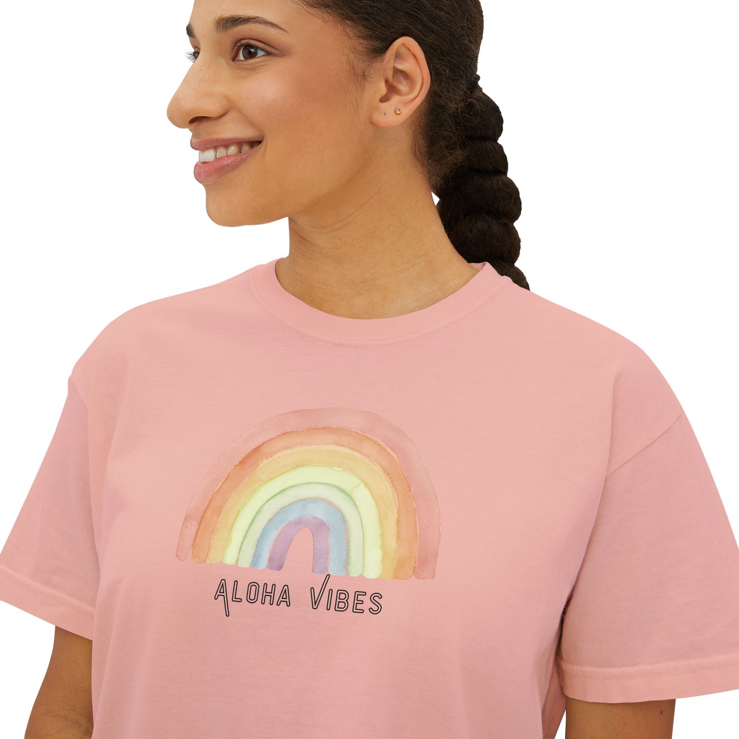Aloha Vibes Rainbow Boxy Crop Graphic Tee