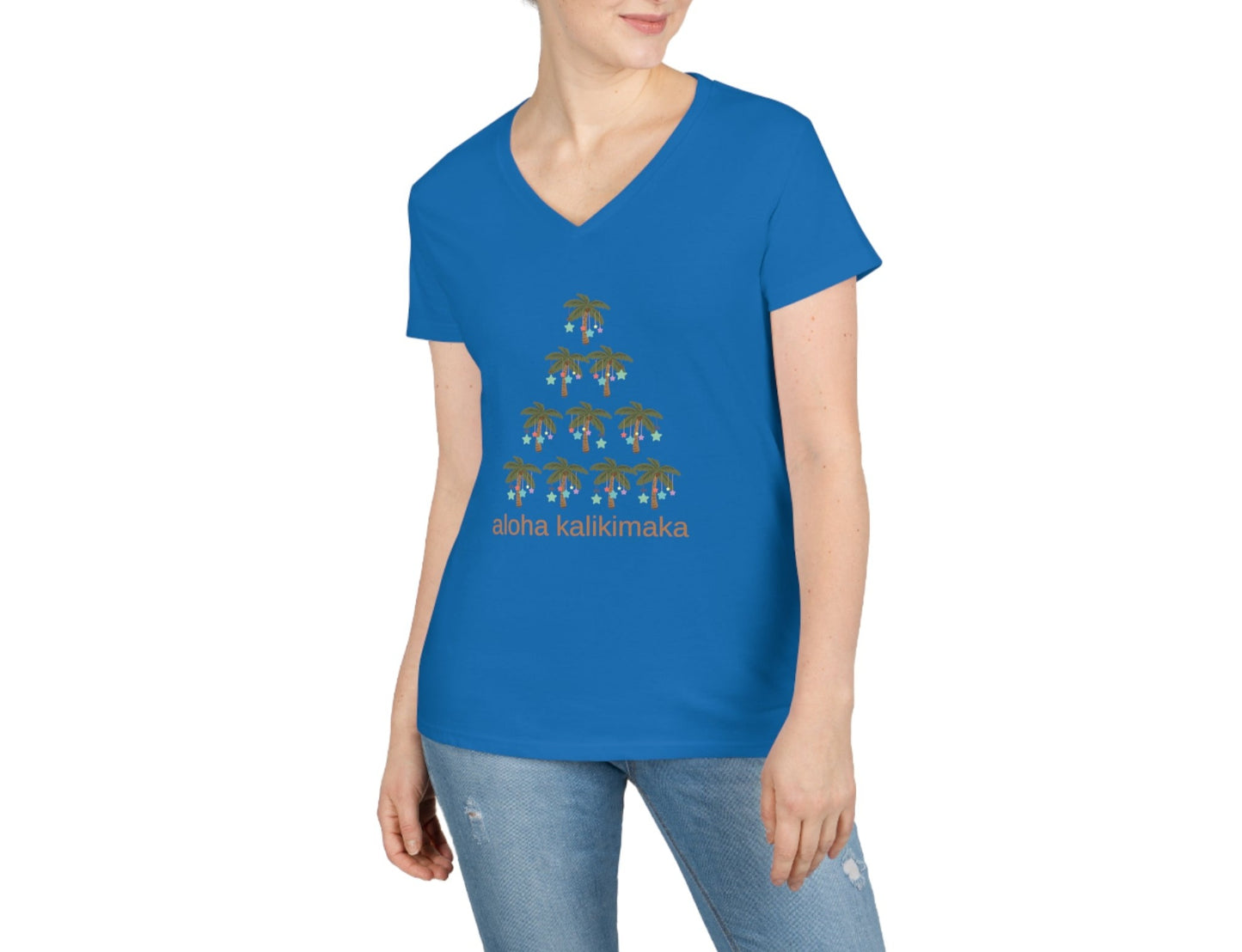 Palm Tree Kalikimaka V Neck Tee