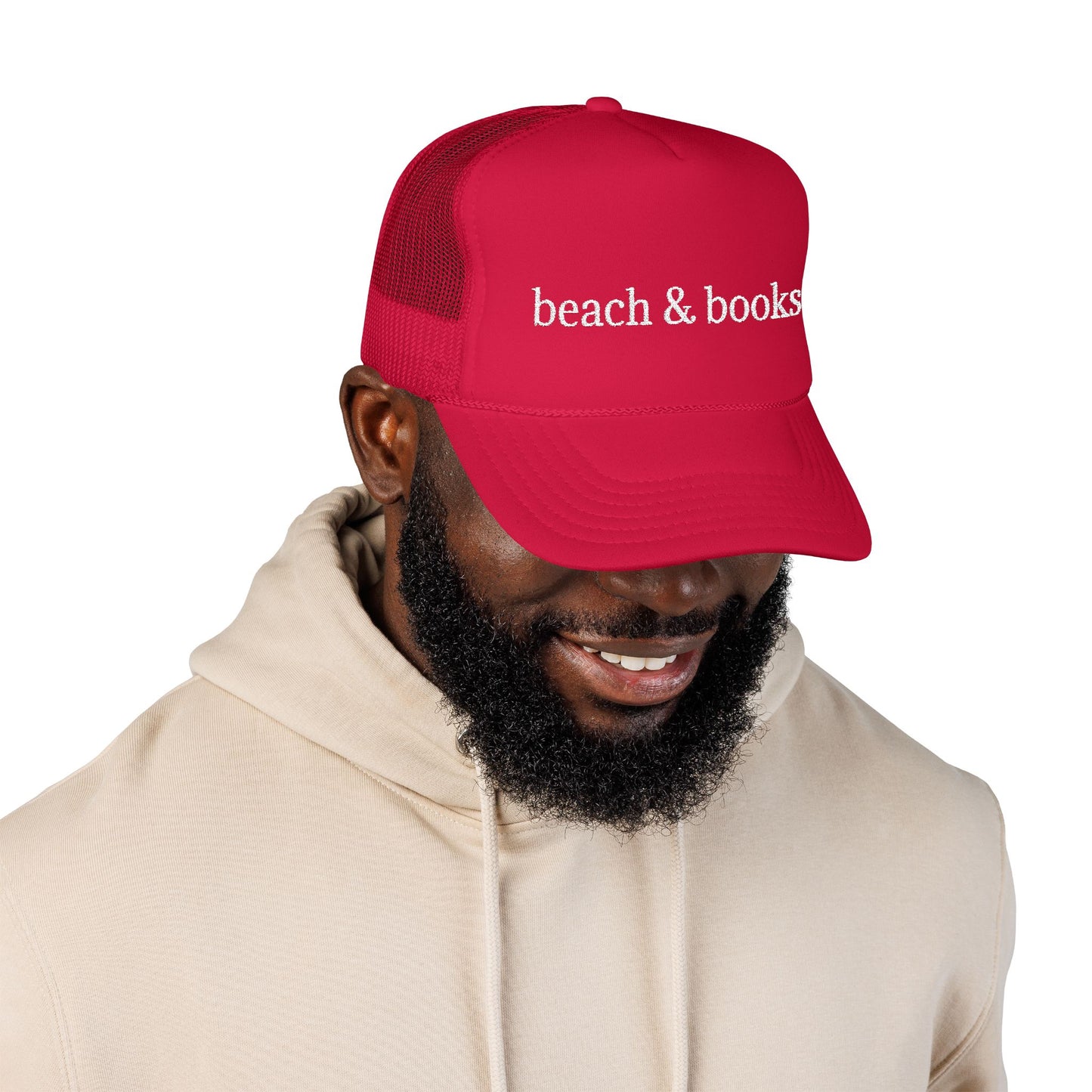 Beach & Books Foam Trucker Hat – Embroidered Island Style