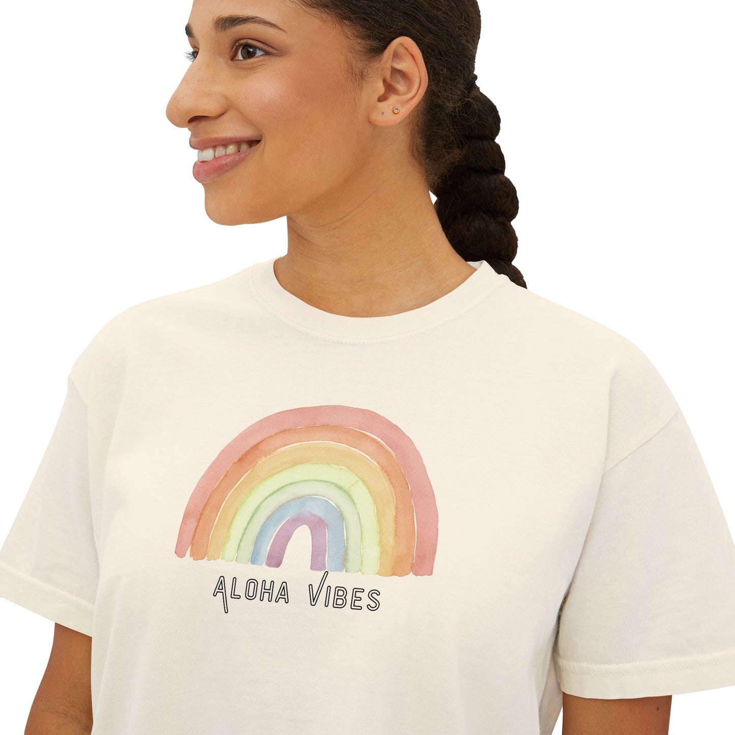 Aloha Vibes Rainbow Boxy Crop Graphic Tee