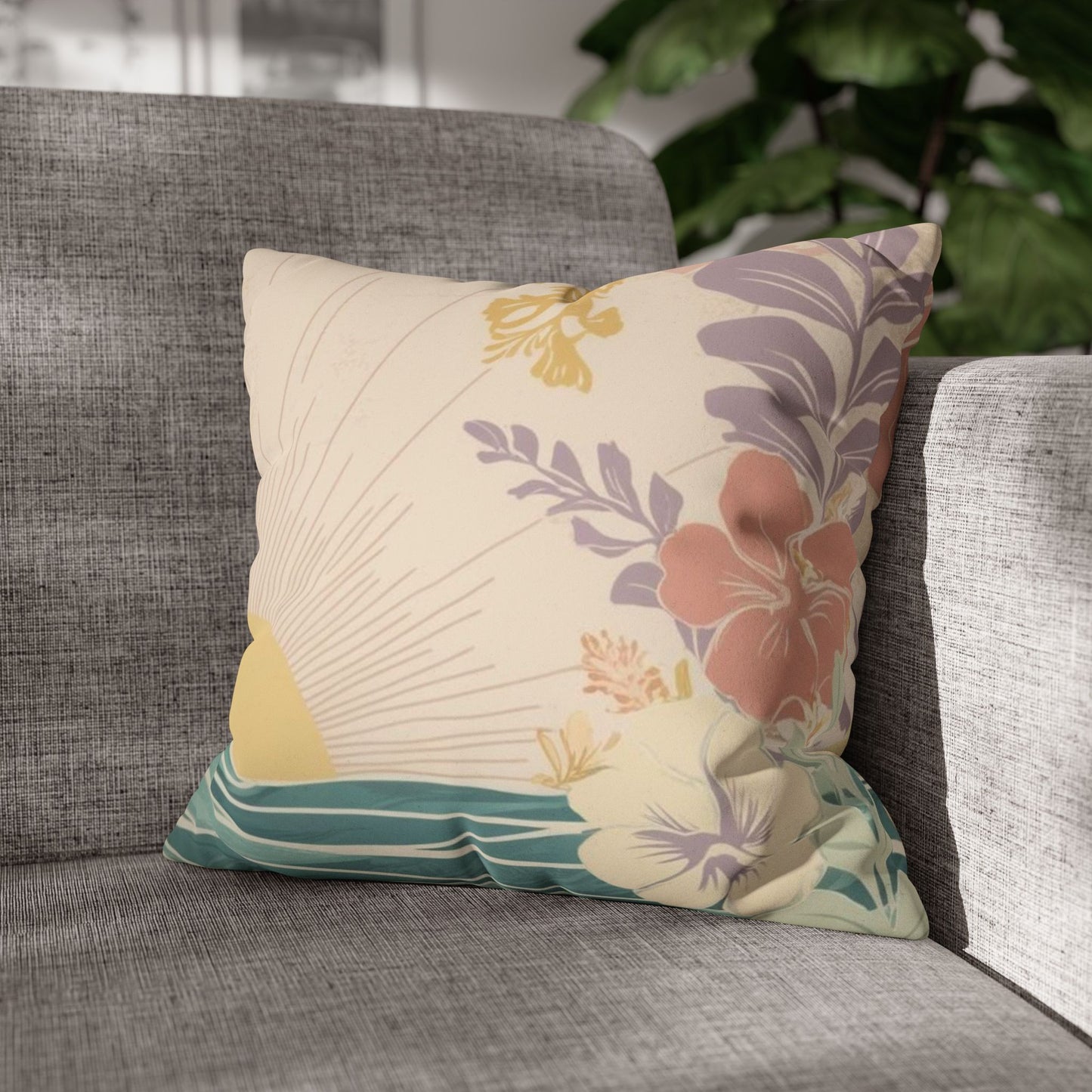 Faux Suede Square Pillow Cover Pastel Sunrise Wave (4 sizes)
