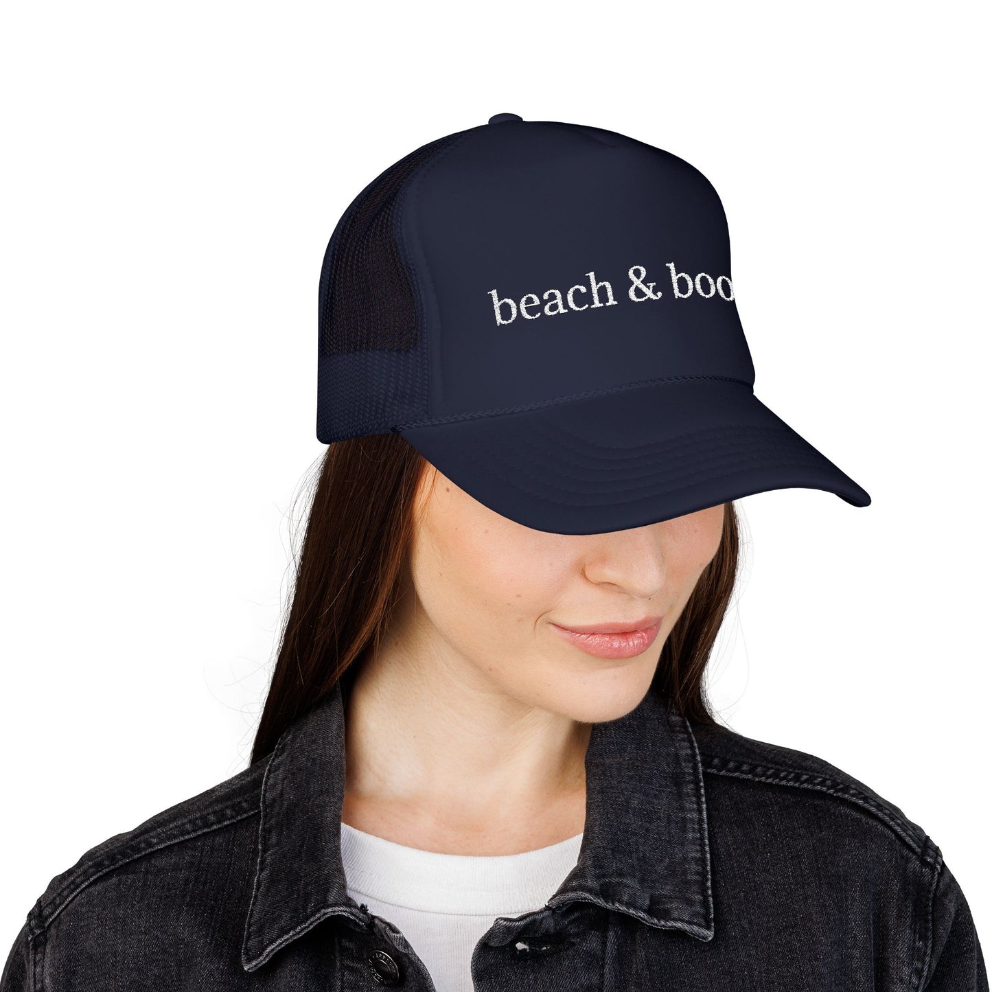 Beach & Books Foam Trucker Hat – Embroidered Island Style