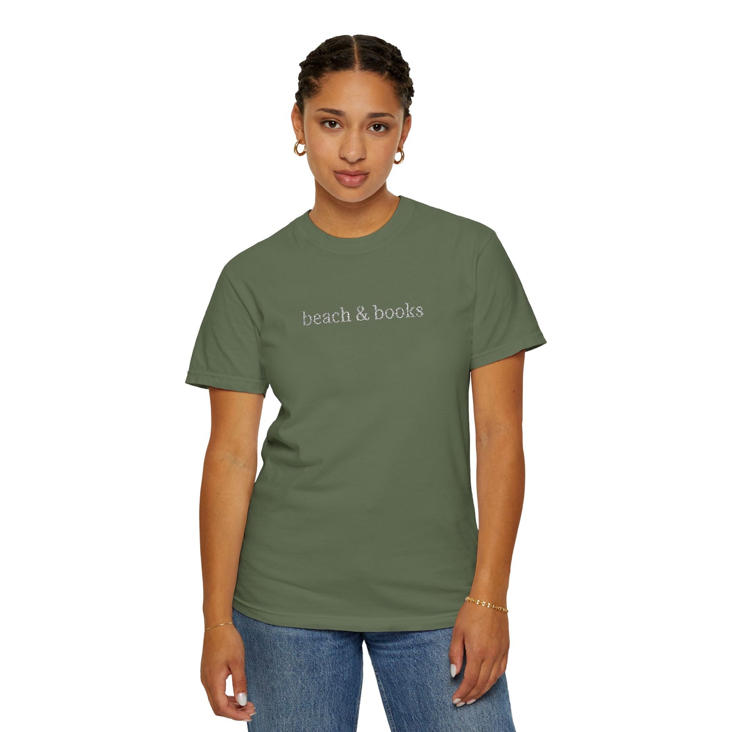 Beach & Books Embroidered Tee – Comfort Colors Unisex T-Shirt