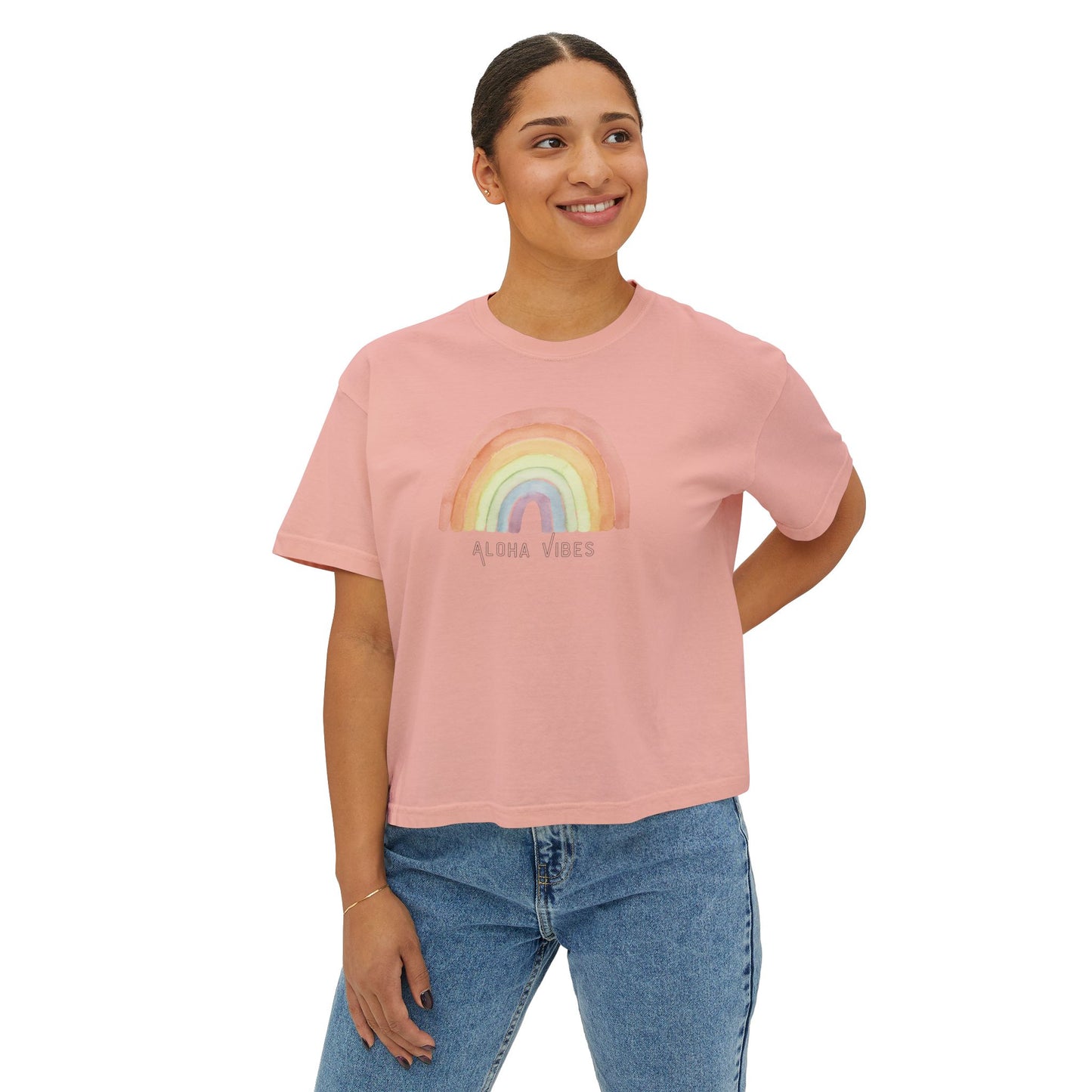 Aloha Vibes Rainbow Boxy Crop Graphic Tee