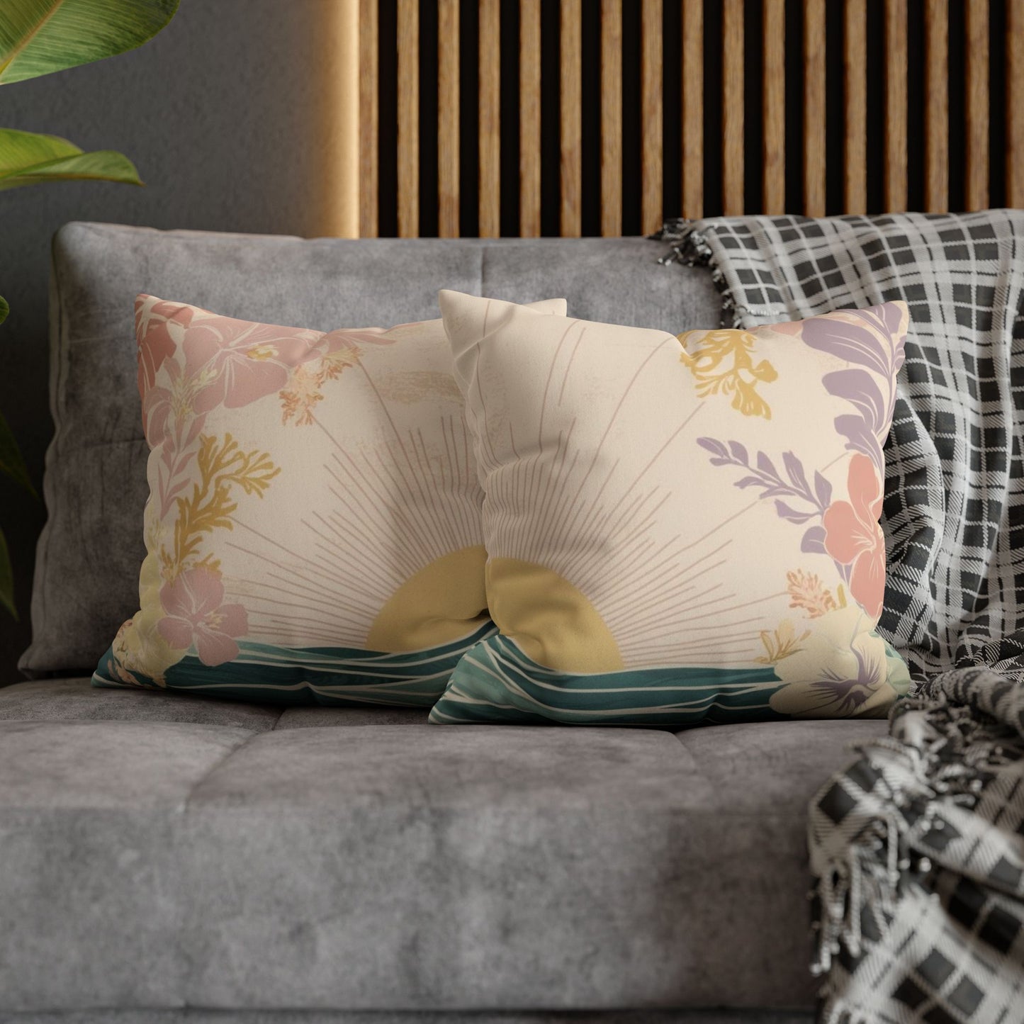 Faux Suede Square Pillow Cover Pastel Sunrise Wave (4 sizes)