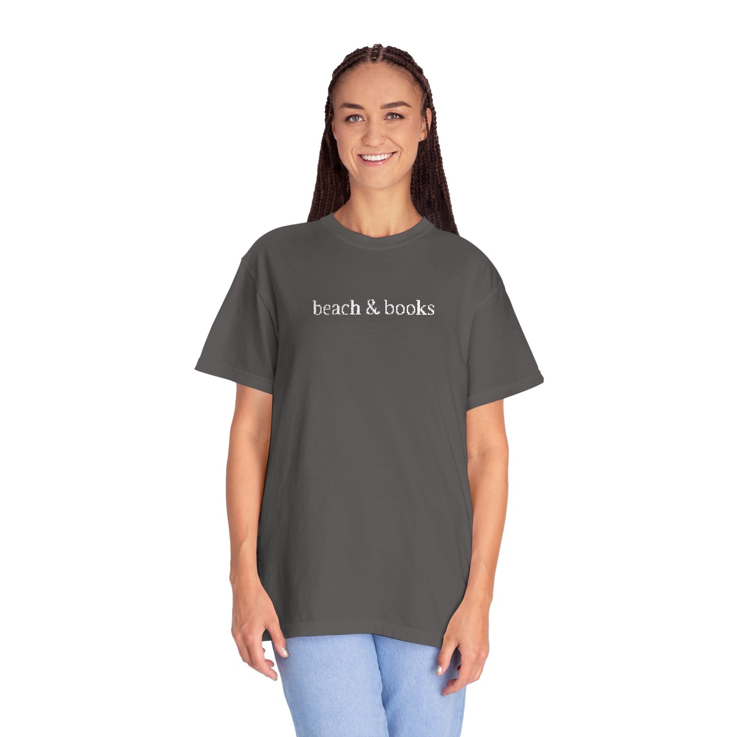 Beach & Books Embroidered Tee – Comfort Colors Unisex T-Shirt