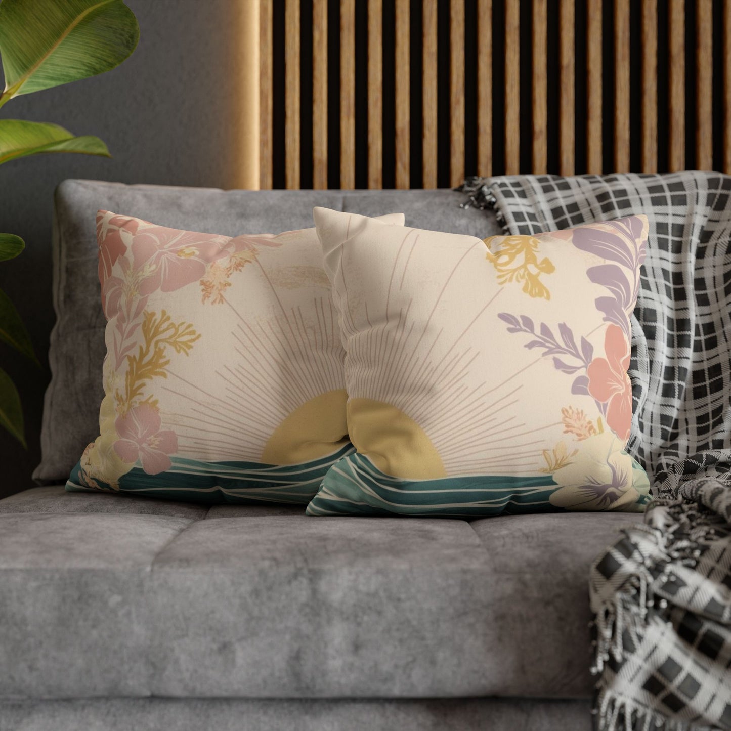Faux Suede Square Pillow Cover Pastel Sunrise Wave (4 sizes)