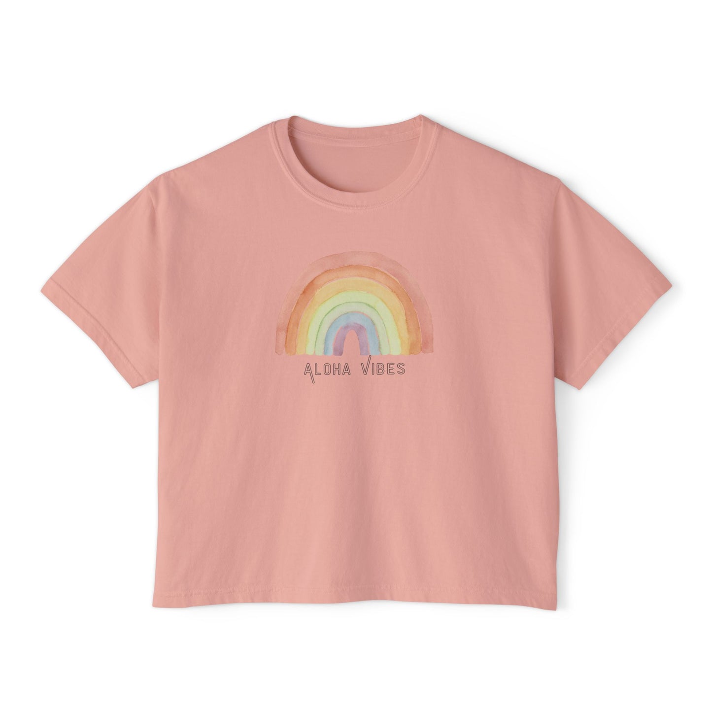 Aloha Vibes Rainbow Boxy Crop Graphic Tee