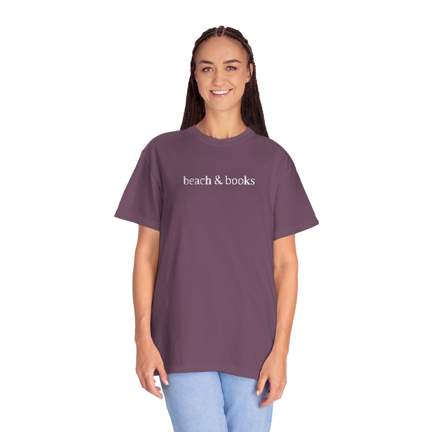 Beach & Books Embroidered Tee – Comfort Colors Unisex T-Shirt