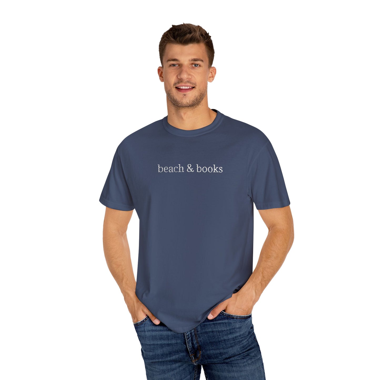 Beach & Books Embroidered Tee – Comfort Colors Unisex T-Shirt