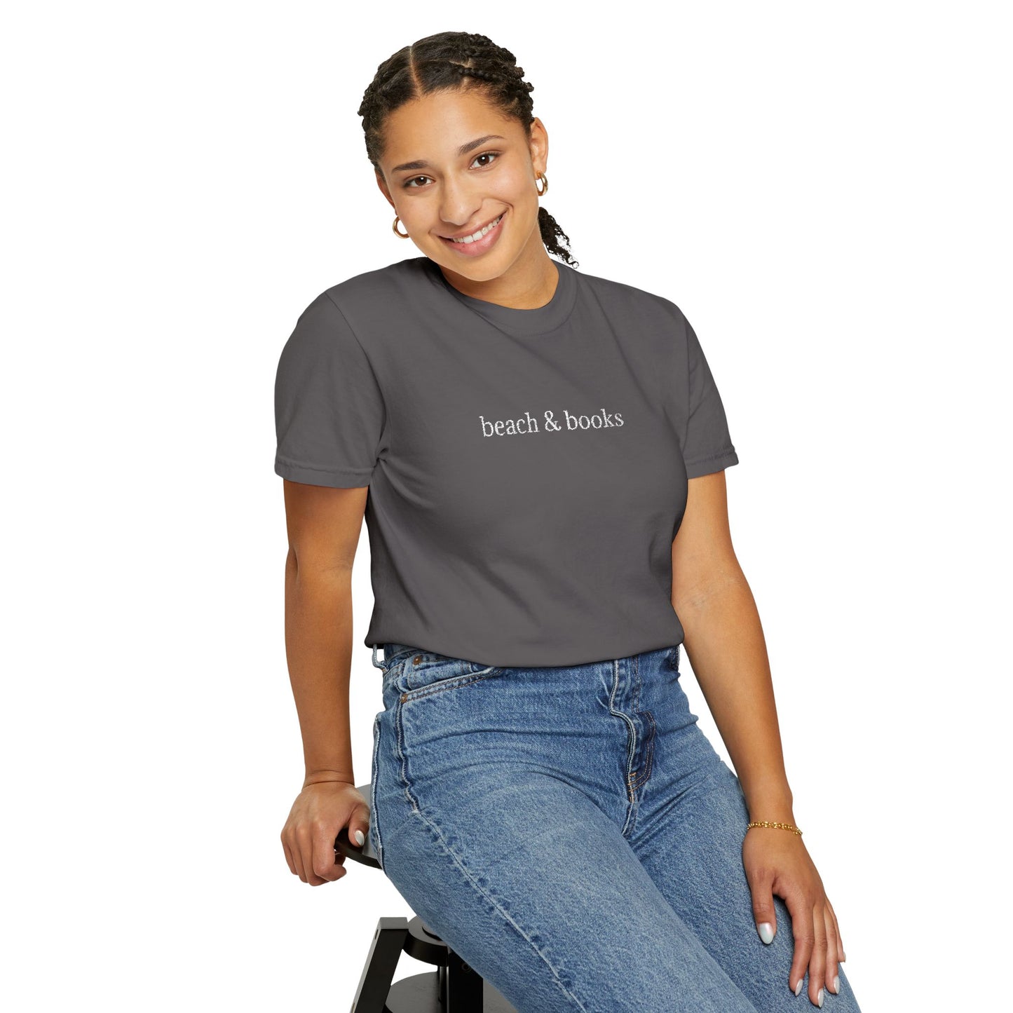 Beach & Books Embroidered Tee – Comfort Colors Unisex T-Shirt
