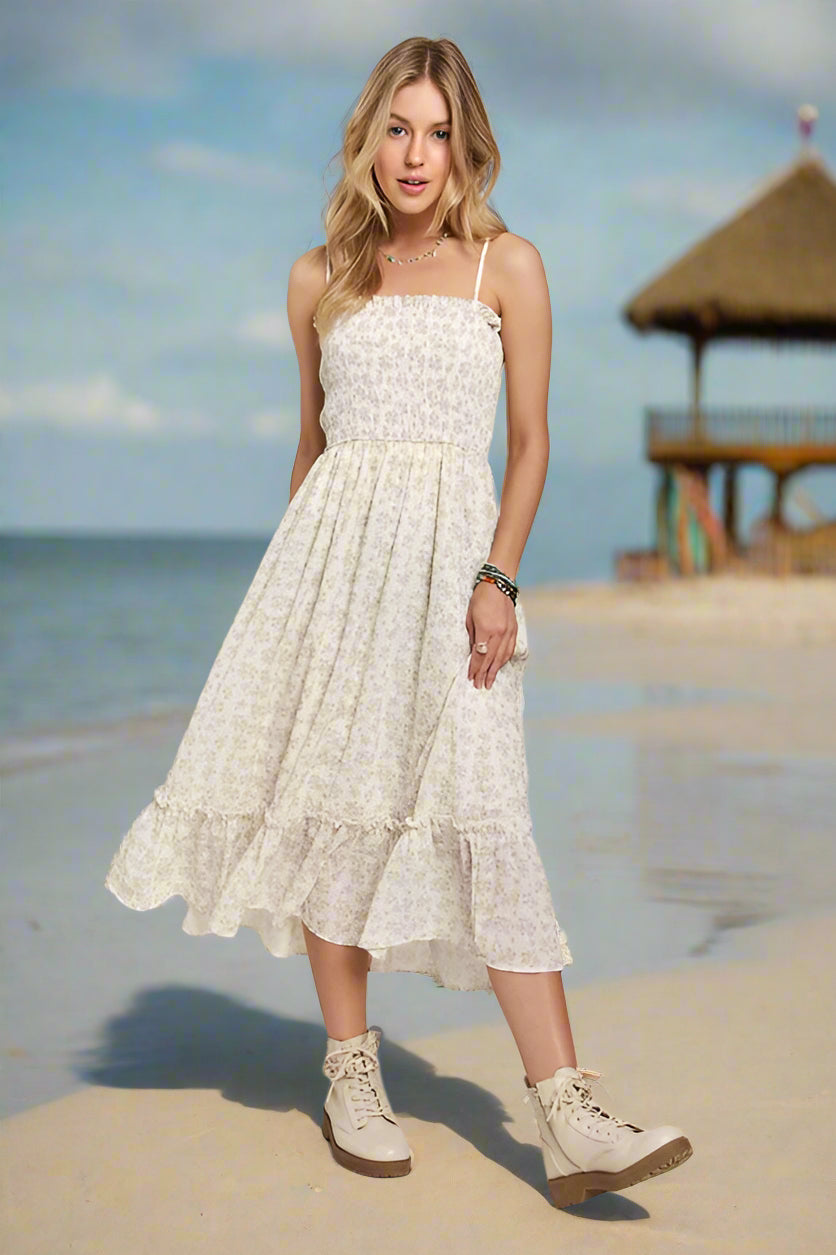 Smocked Floral Ruffled Hem Cami Dress