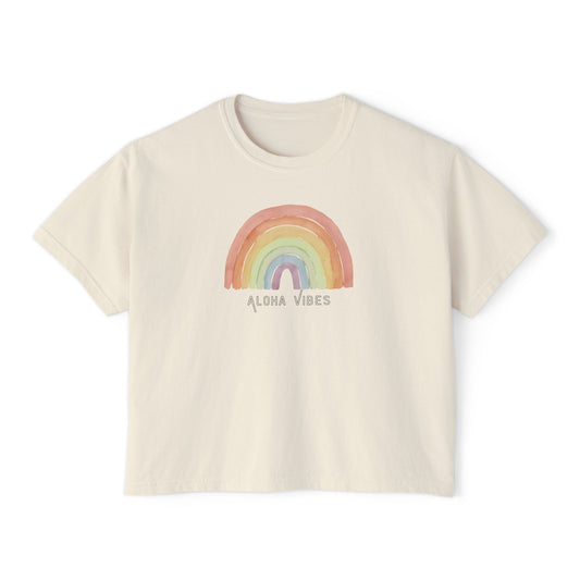 Aloha Vibes Rainbow Boxy Crop Graphic Tee