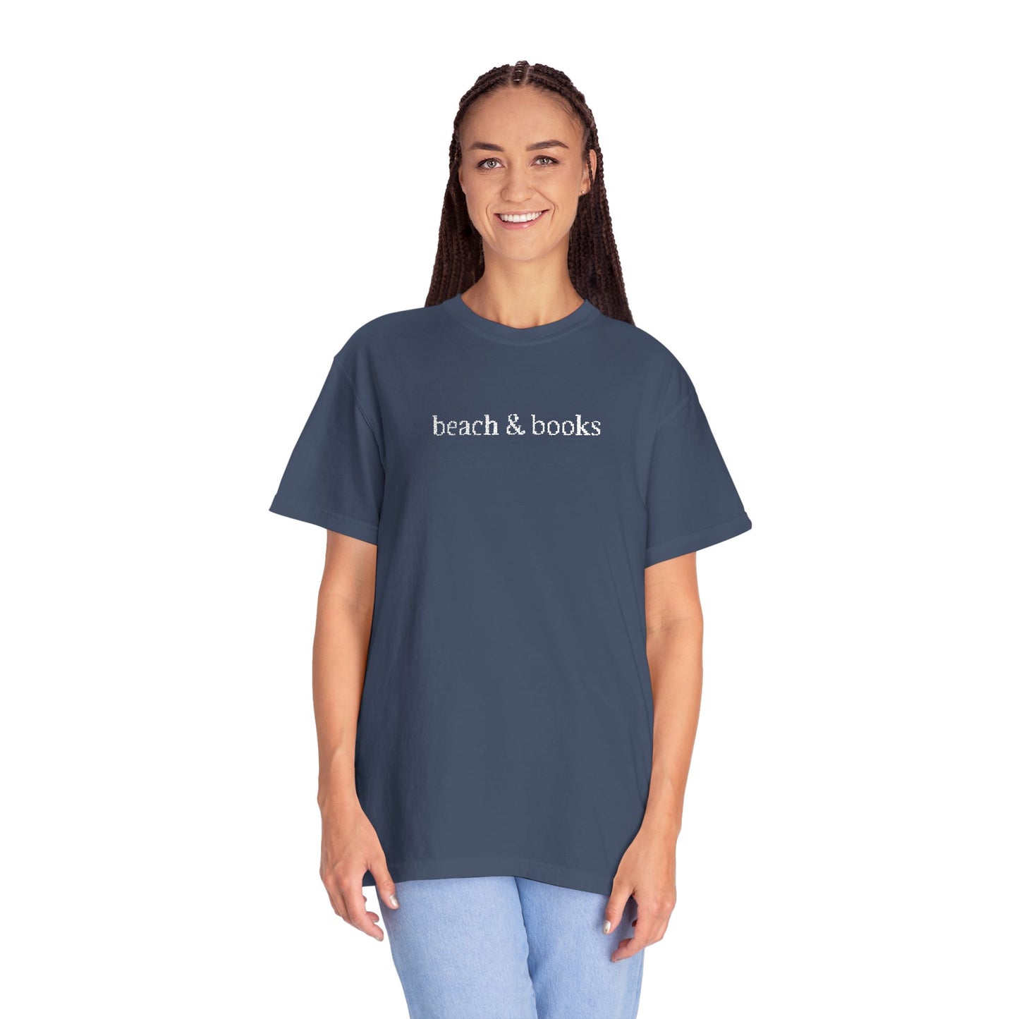 Beach & Books Embroidered Tee – Comfort Colors Unisex T-Shirt