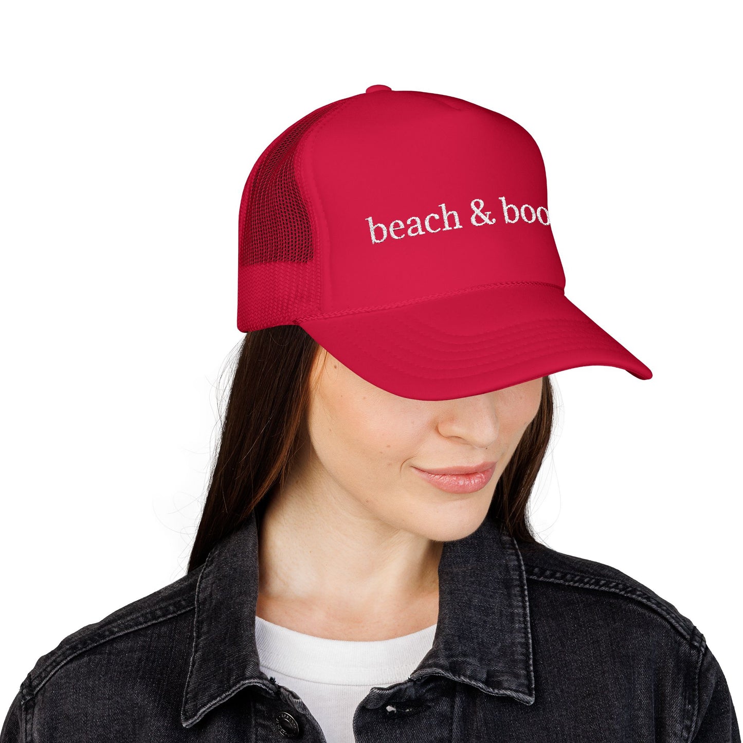 Beach & Books Foam Trucker Hat – Embroidered Island Style