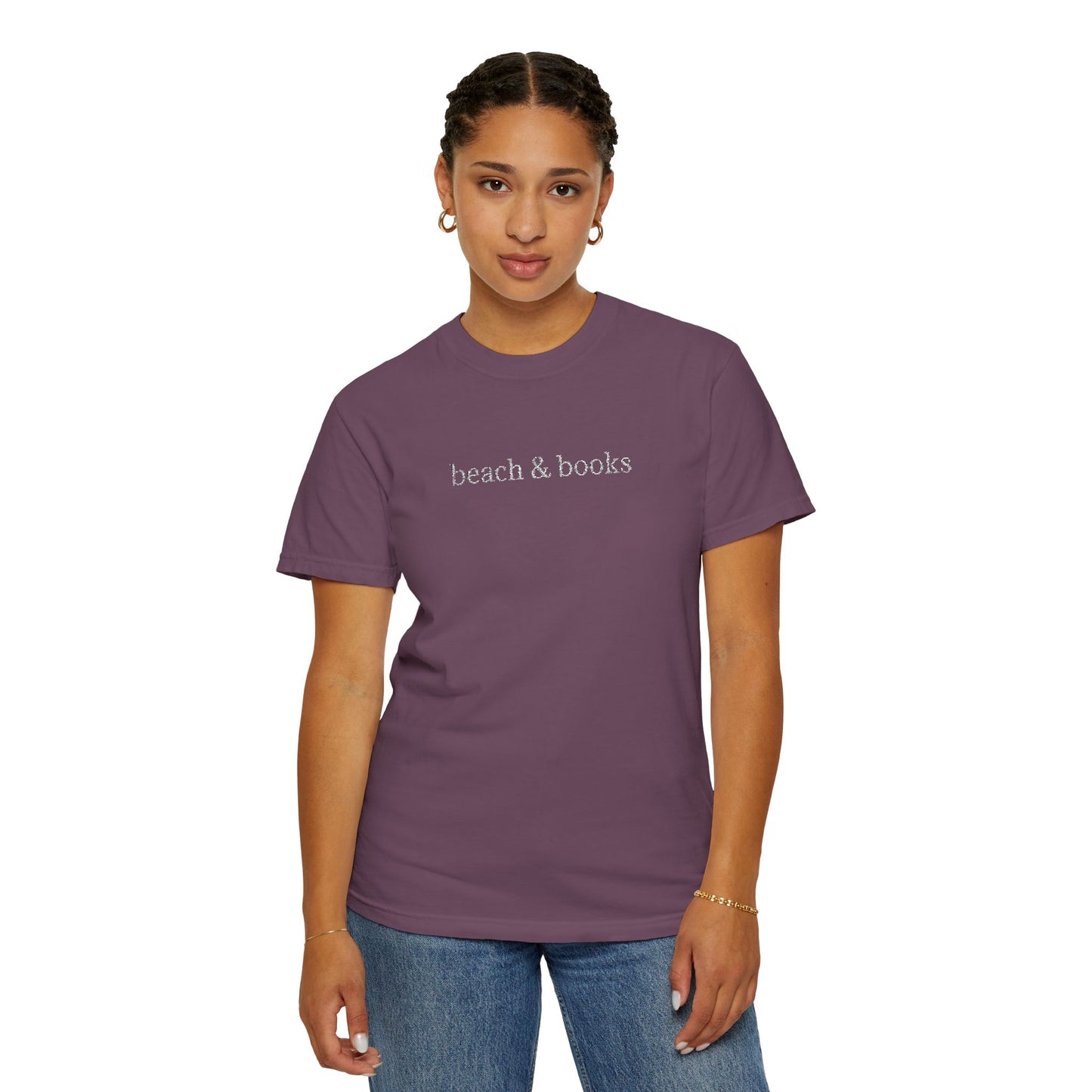 Beach & Books Embroidered Tee – Comfort Colors Unisex T-Shirt