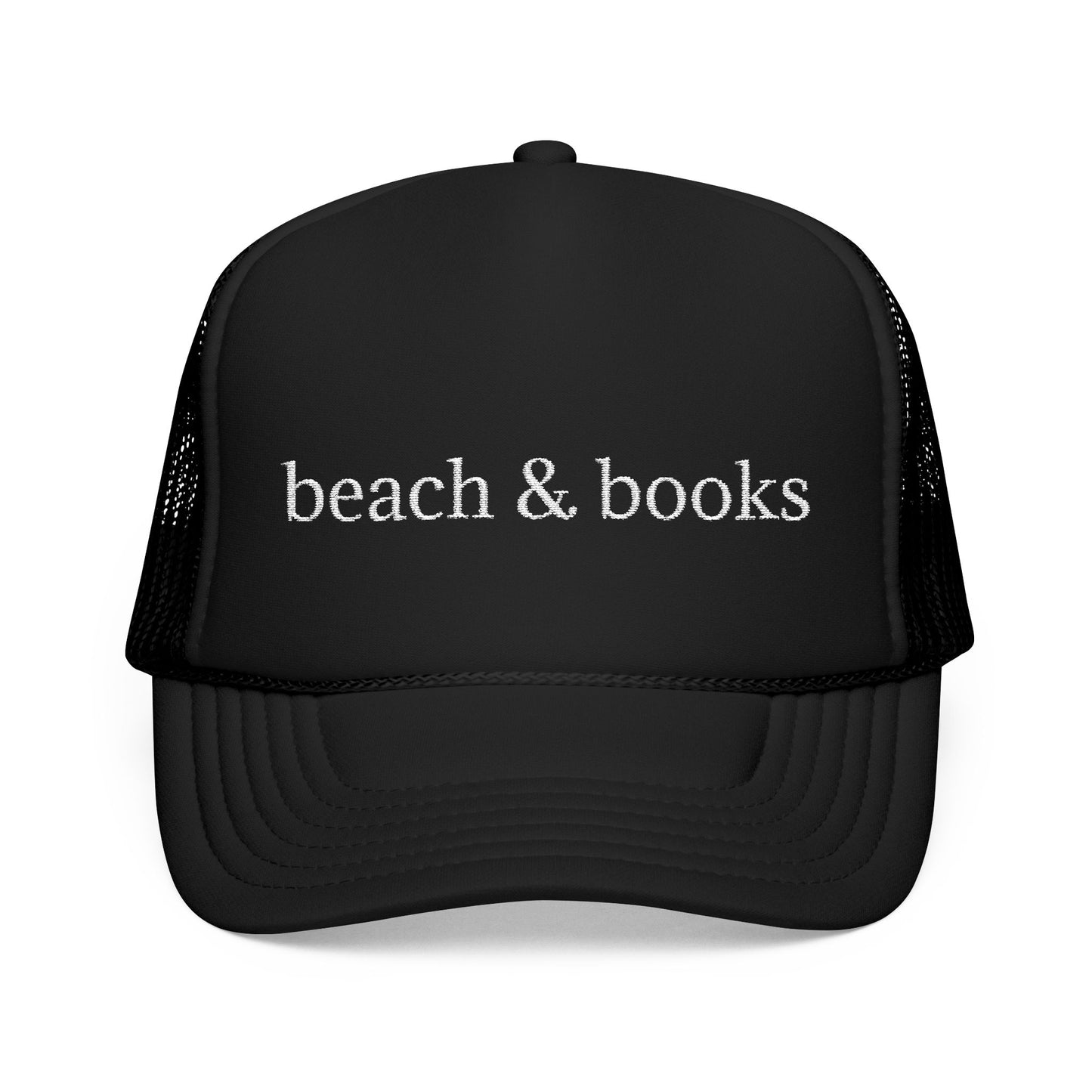 Beach & Books Foam Trucker Hat – Embroidered Island Style