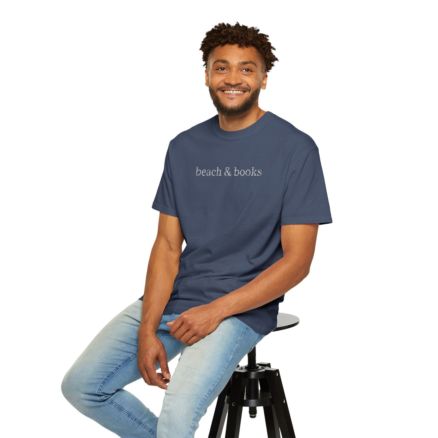 Beach & Books Embroidered Tee – Comfort Colors Unisex T-Shirt