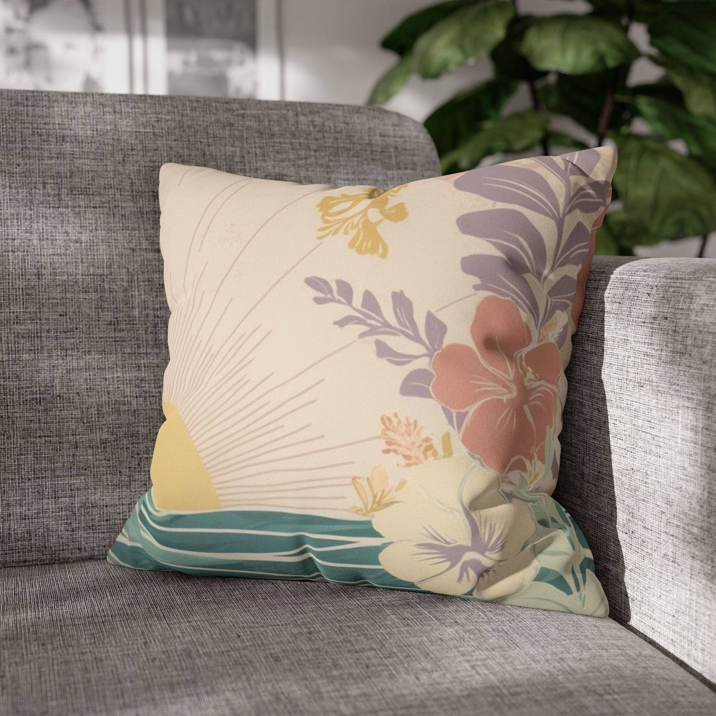 Faux Suede Square Pillow Cover Pastel Sunrise Wave (4 sizes)
