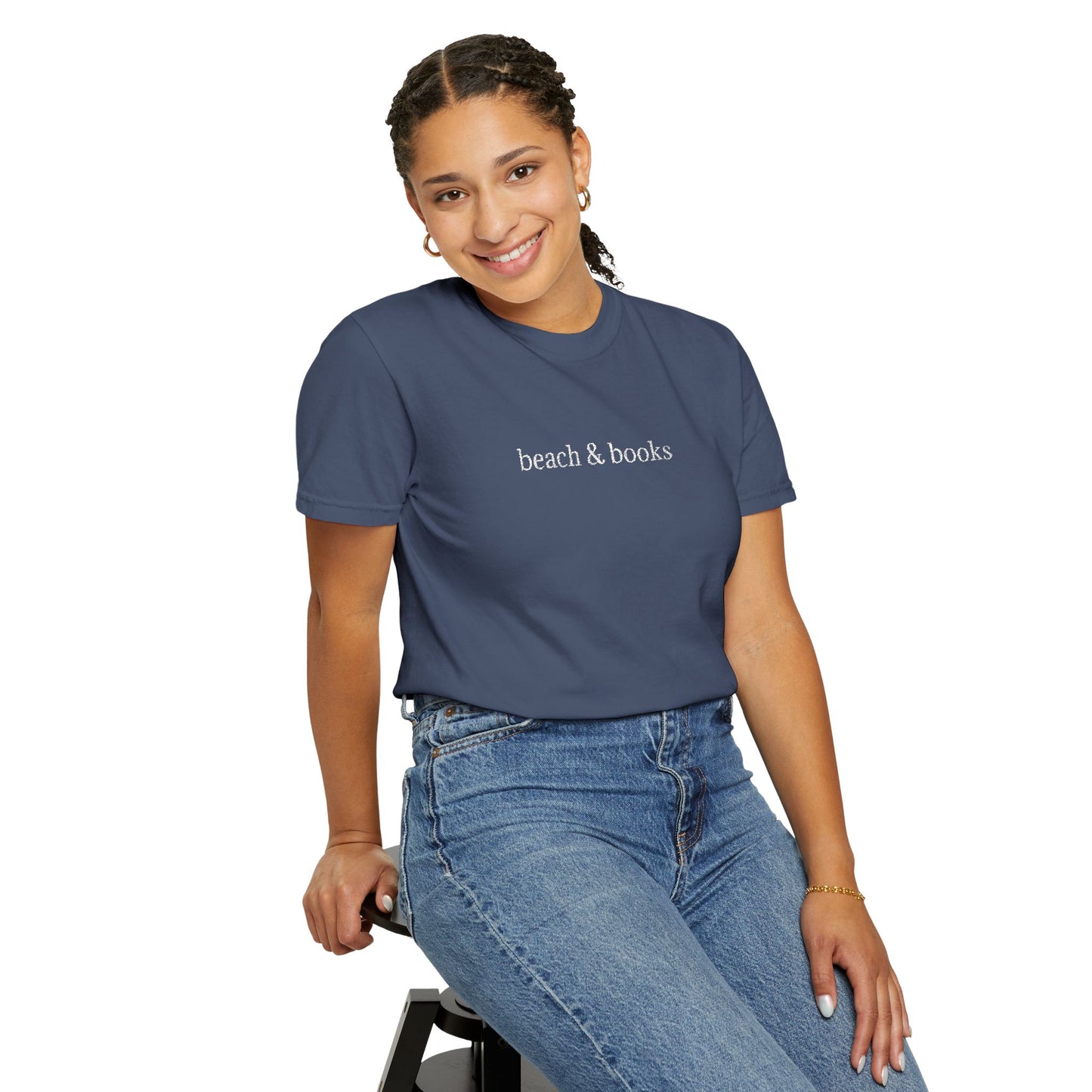Beach & Books Embroidered Tee – Comfort Colors Unisex T-Shirt