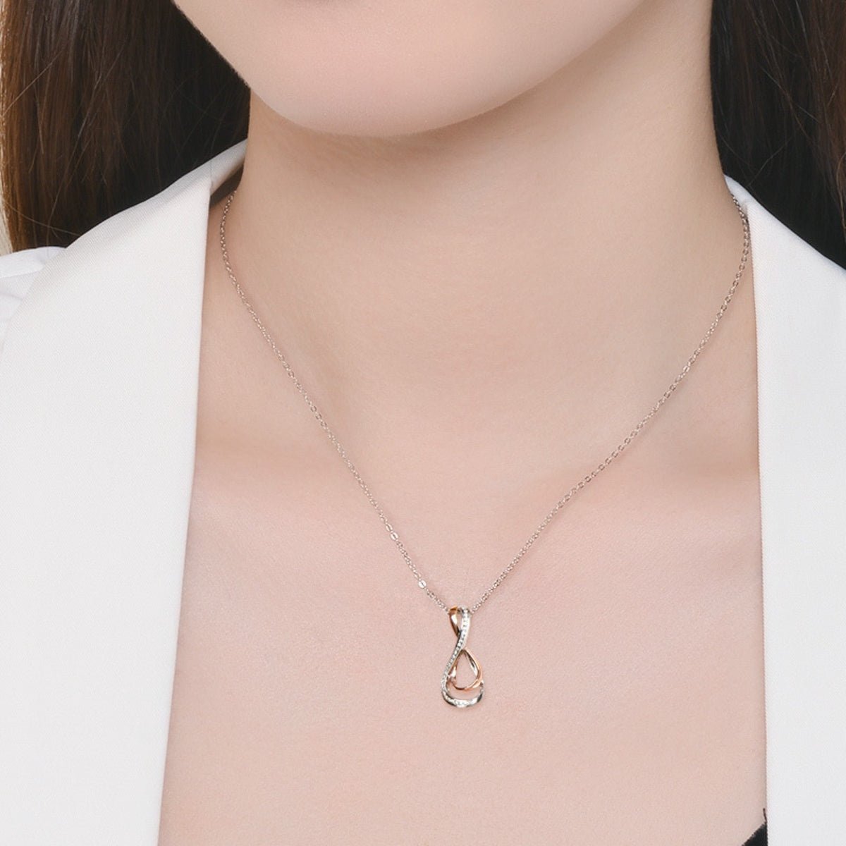 925 Sterling Silver Inlaid Moissanite Infinity Pendant Necklace - Global Village Kailua Boutique