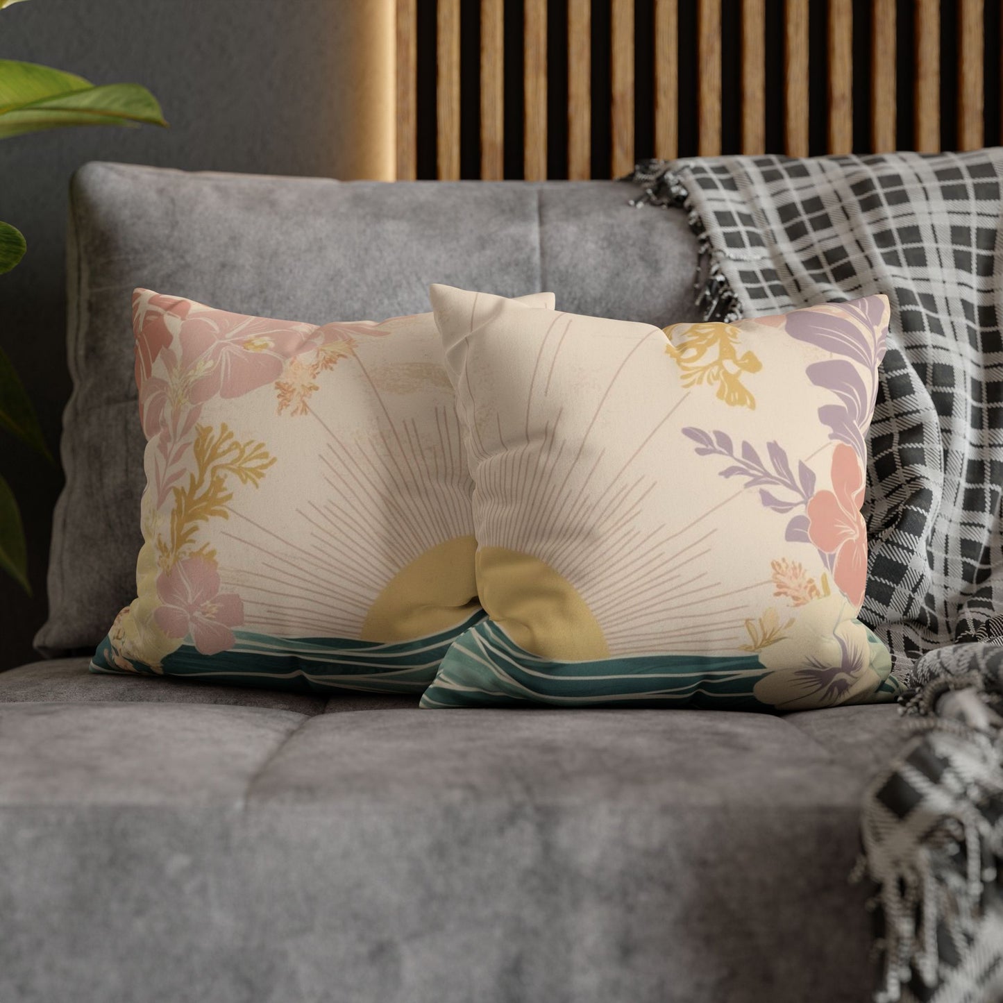 Faux Suede Square Pillow Cover Pastel Sunrise Wave (4 sizes)