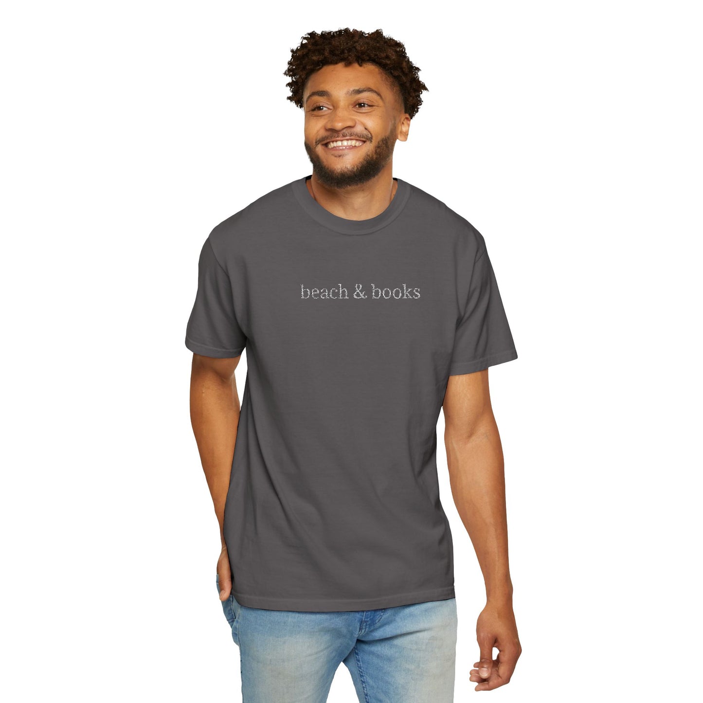 Beach & Books Embroidered Tee – Comfort Colors Unisex T-Shirt