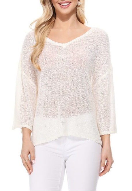 Black Cross-Back Sweater – Scoop Neck & 3/4 Sleeve
