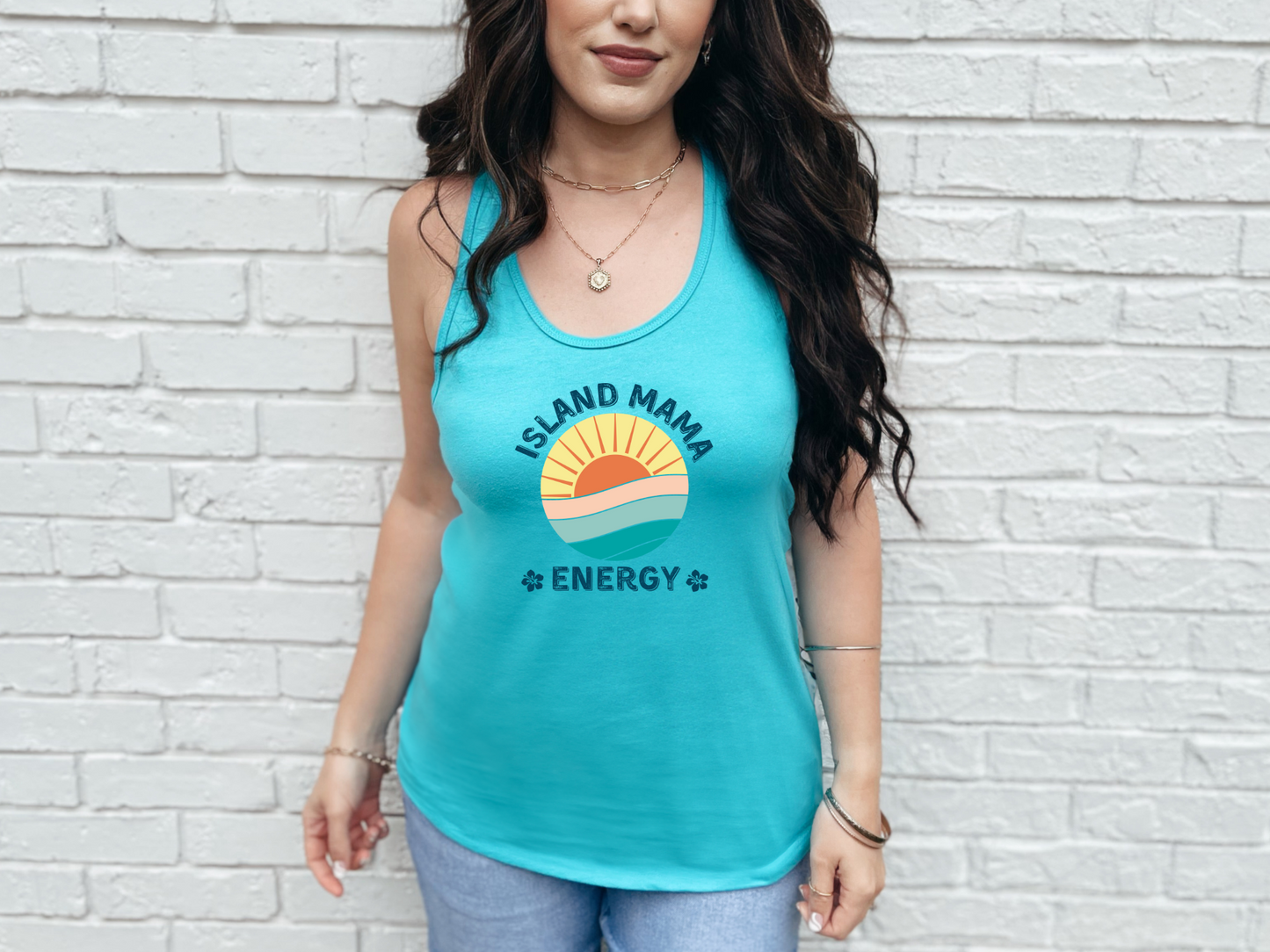 Island Mama Energy Racerback Tank – Sunshine, Chill, Aloha Vibes