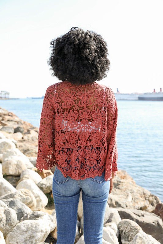 Crochet Floral Petal Kimono Wrap - Global Village Kailua Boutique