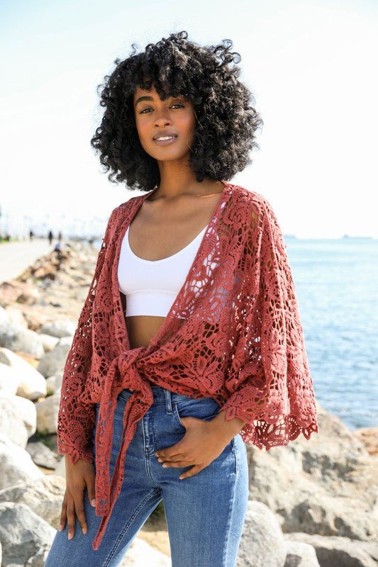 Crochet Floral Petal Kimono Wrap - Global Village Kailua Boutique