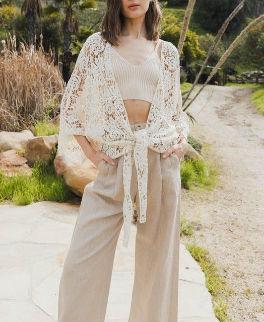 Crochet Floral Petal Kimono Wrap - Global Village Kailua Boutique