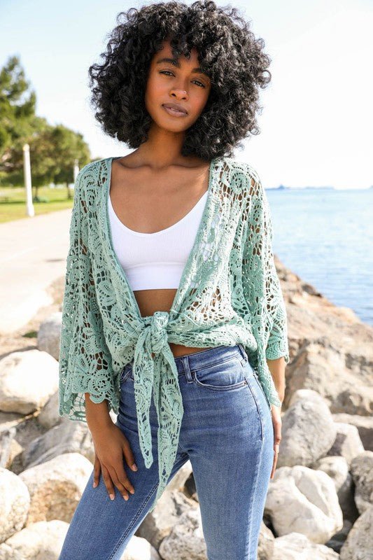 Crochet Floral Petal Kimono Wrap - Global Village Kailua Boutique