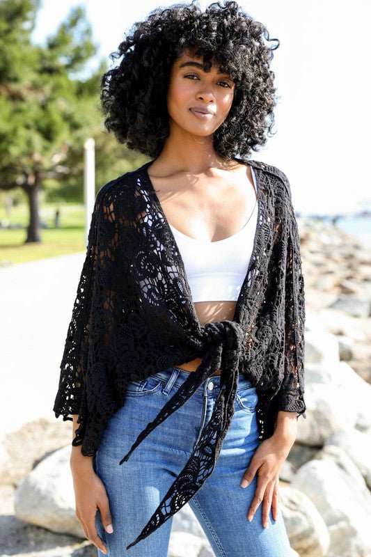 Crochet Floral Petal Kimono Wrap - Global Village Kailua Boutique