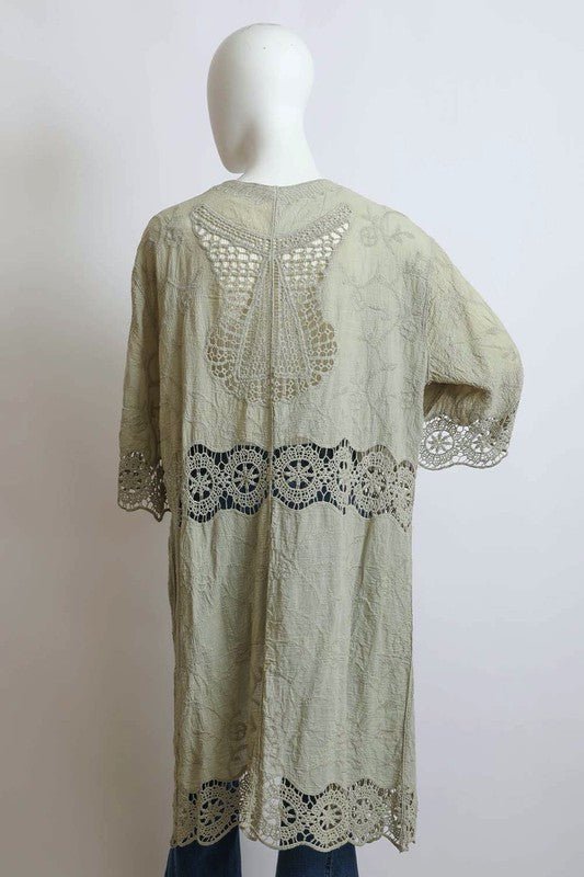 Crochet Open Patch Longline Kimono - Global Village Kailua Boutique