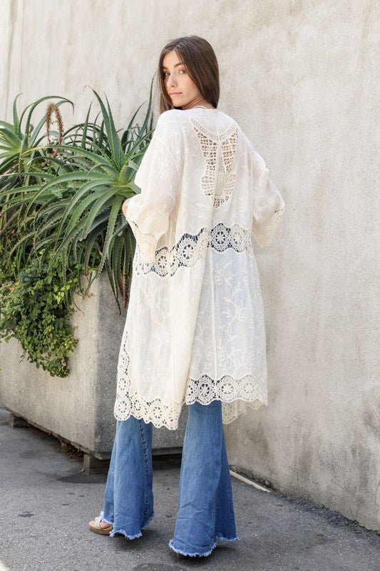 Crochet Open Patch Longline Kimono - Global Village Kailua Boutique
