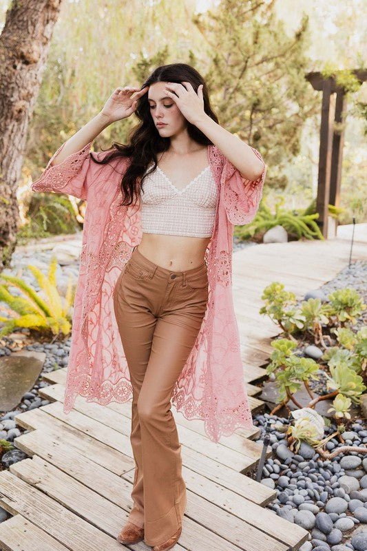 Crochet Open Patch Longline Kimono - Global Village Kailua Boutique