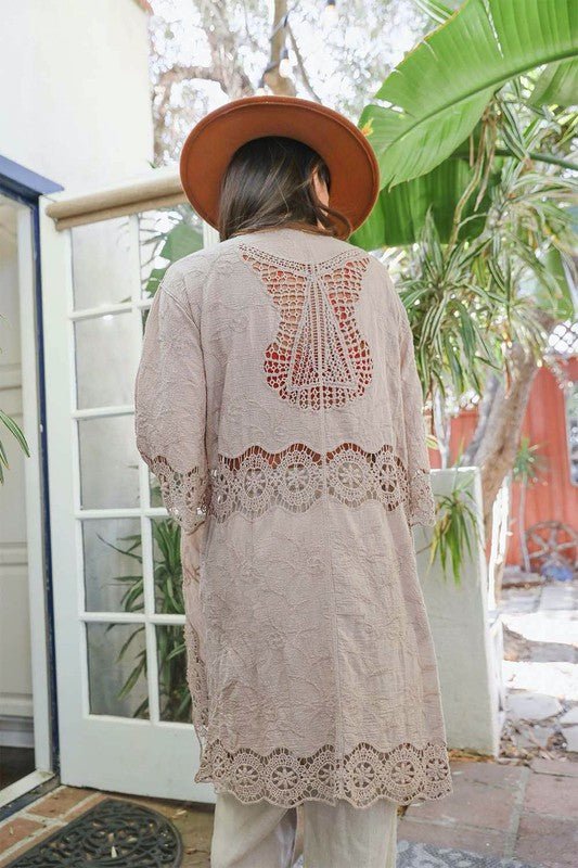 Crochet Open Patch Longline Kimono - Global Village Kailua Boutique