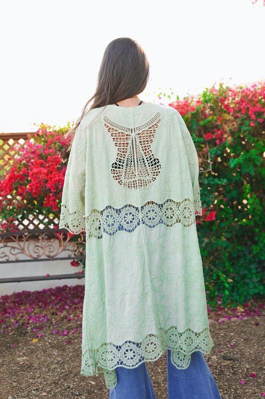 Crochet Open Patch Longline Kimono - Global Village Kailua Boutique
