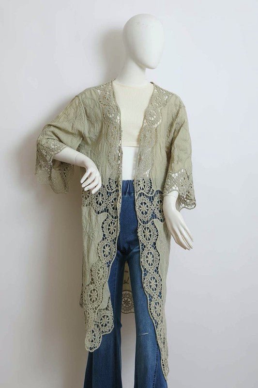 Crochet Open Patch Longline Kimono - Global Village Kailua Boutique
