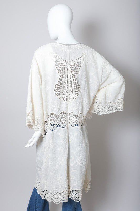 Crochet Open Patch Longline Kimono - Global Village Kailua Boutique