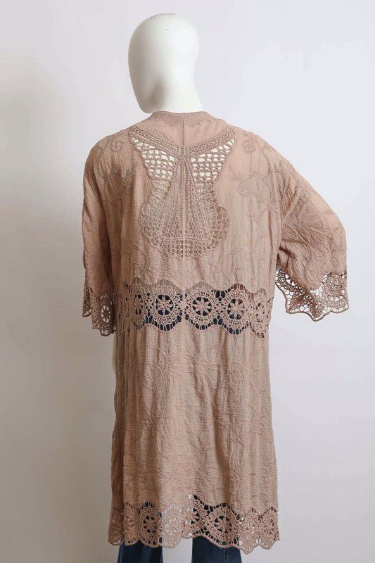 Crochet Open Patch Longline Kimono - Global Village Kailua Boutique