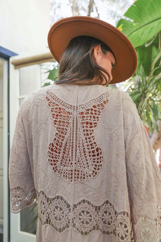 Crochet Open Patch Longline Kimono - Global Village Kailua Boutique